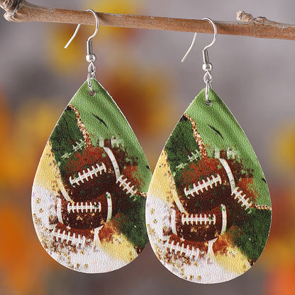 1 Pair Retro Rugby Water Droplets Gradient Color Pu Leather Drop Earrings