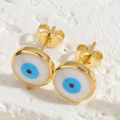 1 Pair Casual Cute Sweet Devil's Eye Epoxy Plating Inlay Copper Zircon 14k Gold Plated Ear Studs