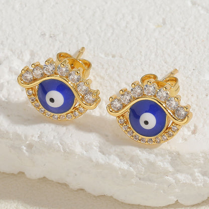 1 Pair Casual Cute Sweet Devil's Eye Epoxy Plating Inlay Copper Zircon 14k Gold Plated Ear Studs