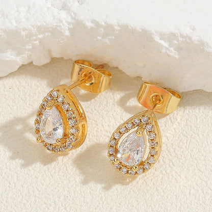 1 Pair Elegant Lady Water Droplets Plating Inlay Brass Zircon 14k Gold Plated Ear Studs