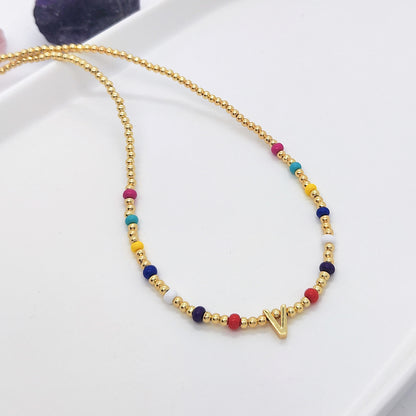 Ig Style Simple Style Letter Glass Copper Beaded Knitting Plating 18k Gold Plated Necklace