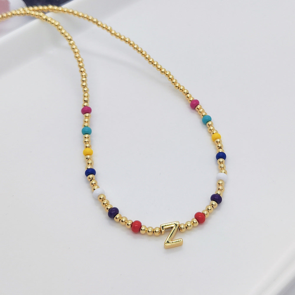 Ig Style Simple Style Letter Glass Copper Beaded Knitting Plating 18k Gold Plated Necklace