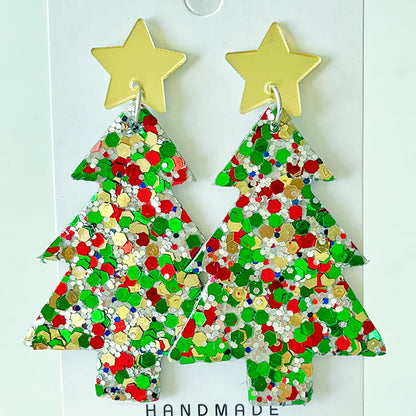 1 Pair Ig Style Christmas Tree Star Sequins Arylic Drop Earrings