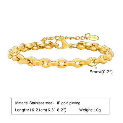 Wholesale Simple Style Solid Color Stainless Steel Plating 18k Gold Plated Bracelets