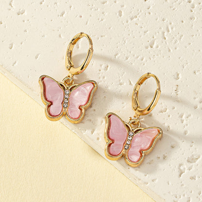 1 Pair Elegant Commute Butterfly Inlay Arylic Alloy Ferroalloy Glass 14k Gold Plated Drop Earrings