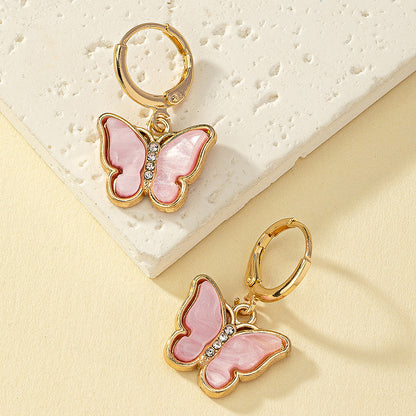 1 Pair Elegant Commute Butterfly Inlay Arylic Alloy Ferroalloy Glass 14k Gold Plated Drop Earrings