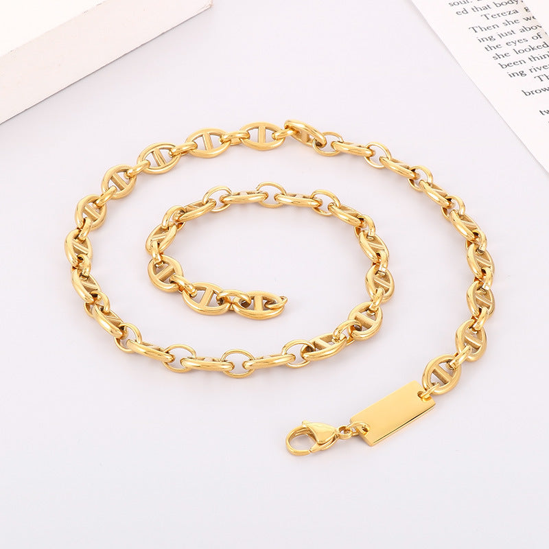 Punk Oval Titanium Steel Plating Chain Bracelets Necklace