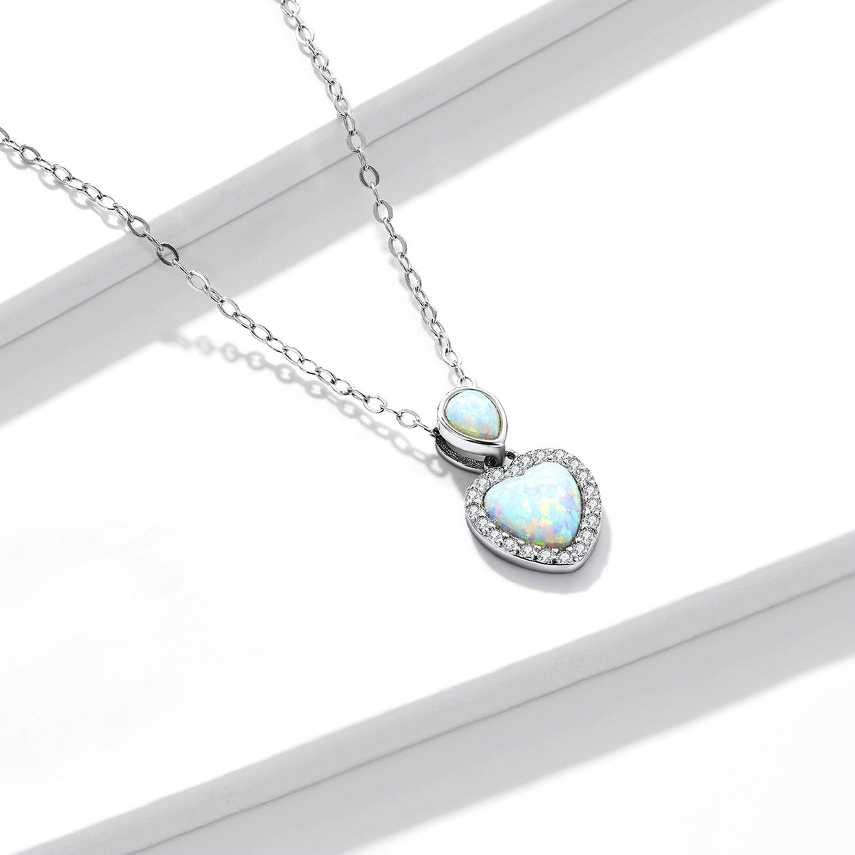 Casual Heart Shape Sterling Silver Plating Inlay Zircon White Gold Plated Necklace