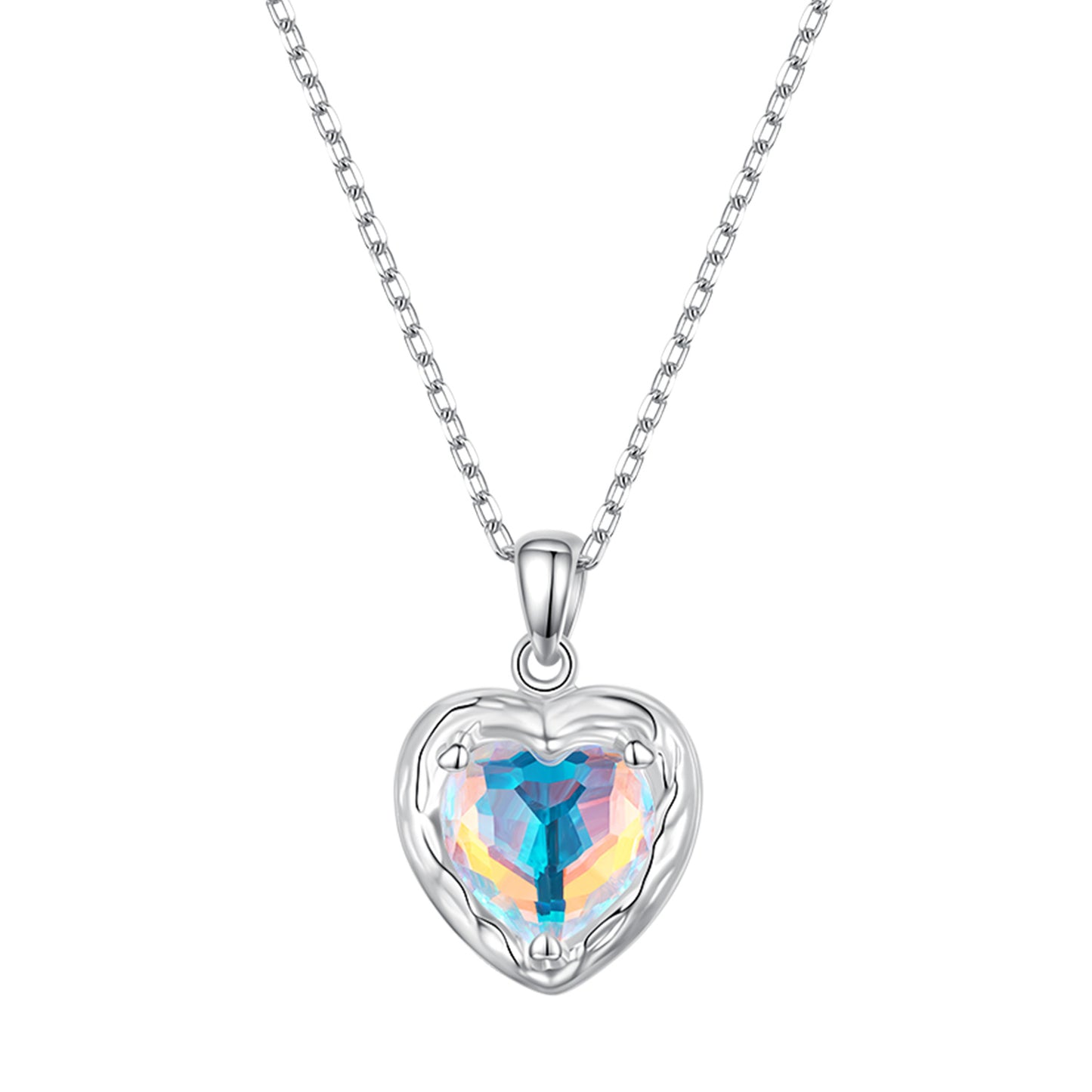 Casual Love Heart Shape Sterling Silver Plating Inlay Glass Stone Zircon White Gold Plated Necklace