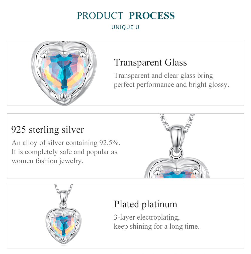 Casual Love Heart Shape Sterling Silver Plating Inlay Glass Stone Zircon White Gold Plated Necklace