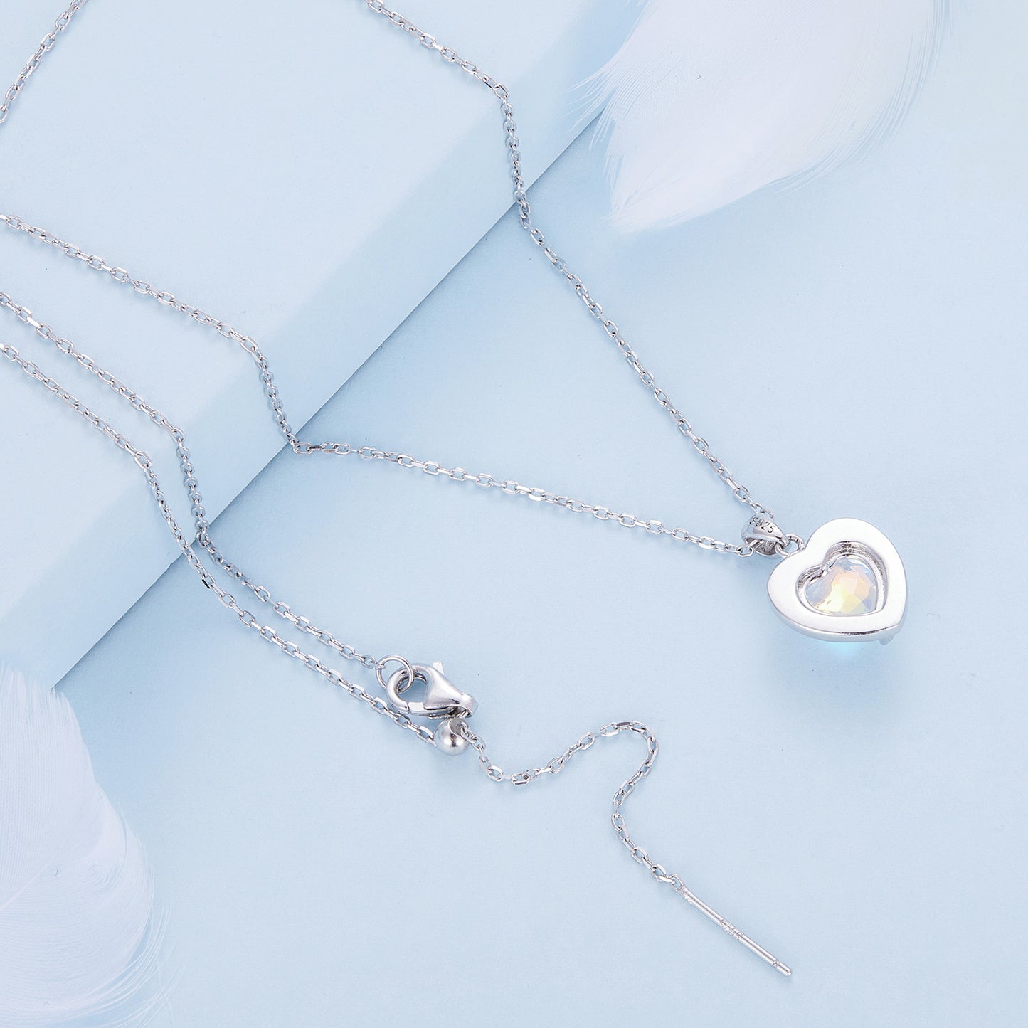 Casual Love Heart Shape Sterling Silver Plating Inlay Glass Stone Zircon White Gold Plated Necklace