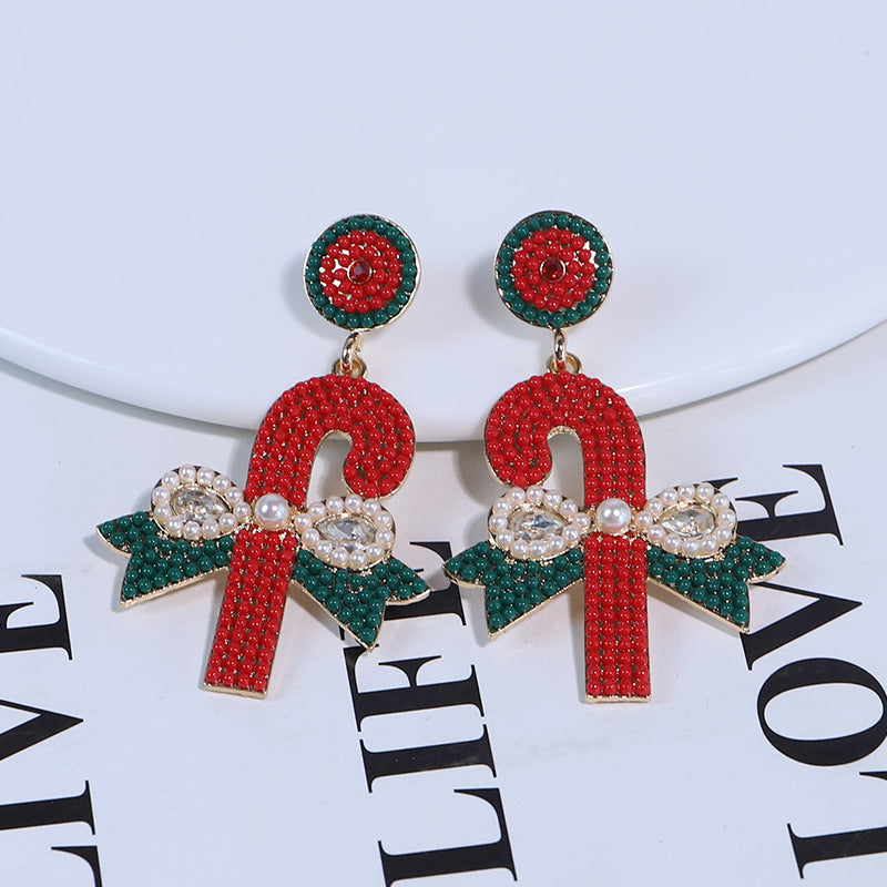 1 Piece Vintage Style Christmas Tree Enamel Plating Inlay Alloy Plastic Glass Glass Pearl Gold Plated Silver Plated Drop Earrings