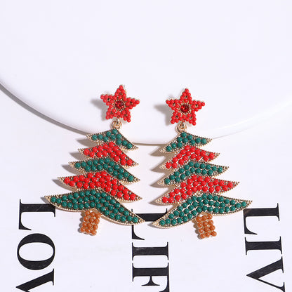 1 Piece Vintage Style Christmas Tree Enamel Plating Inlay Alloy Plastic Glass Glass Pearl Gold Plated Silver Plated Drop Earrings