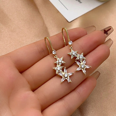 1 Pair Vintage Style Star Flower Plating Inlay Copper Zircon Gold Plated Ear Hook