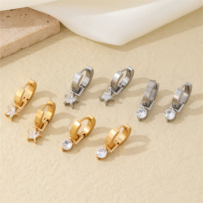 1 Pair Hip-hop Vintage Style Simple Style Star Plating Inlay Stainless Steel Copper Zircon Gold Plated Silver Plated Ear Clip