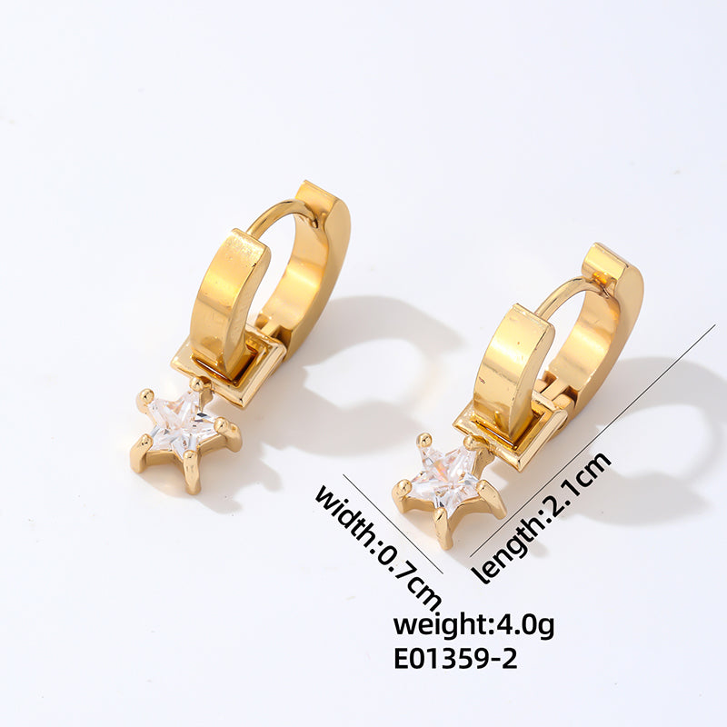 1 Pair Hip-hop Vintage Style Simple Style Star Plating Inlay Stainless Steel Copper Zircon Gold Plated Silver Plated Ear Clip