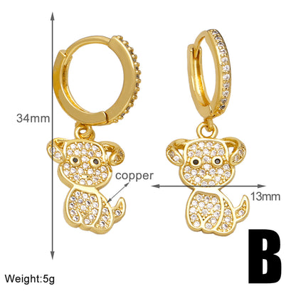 1 Pair Cute Vintage Style Simple Style Dog Plating Inlay Copper Zircon 18k Gold Plated Drop Earrings