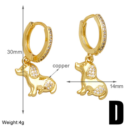 1 Pair Cute Vintage Style Simple Style Dog Plating Inlay Copper Zircon 18k Gold Plated Drop Earrings