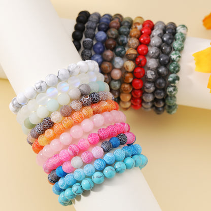 Retro Simple Style Round Natural Stone Beaded Bracelets