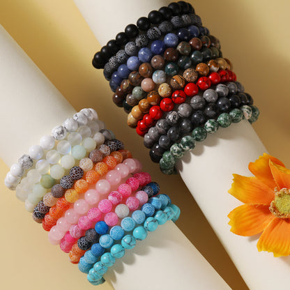 Retro Simple Style Round Natural Stone Beaded Bracelets