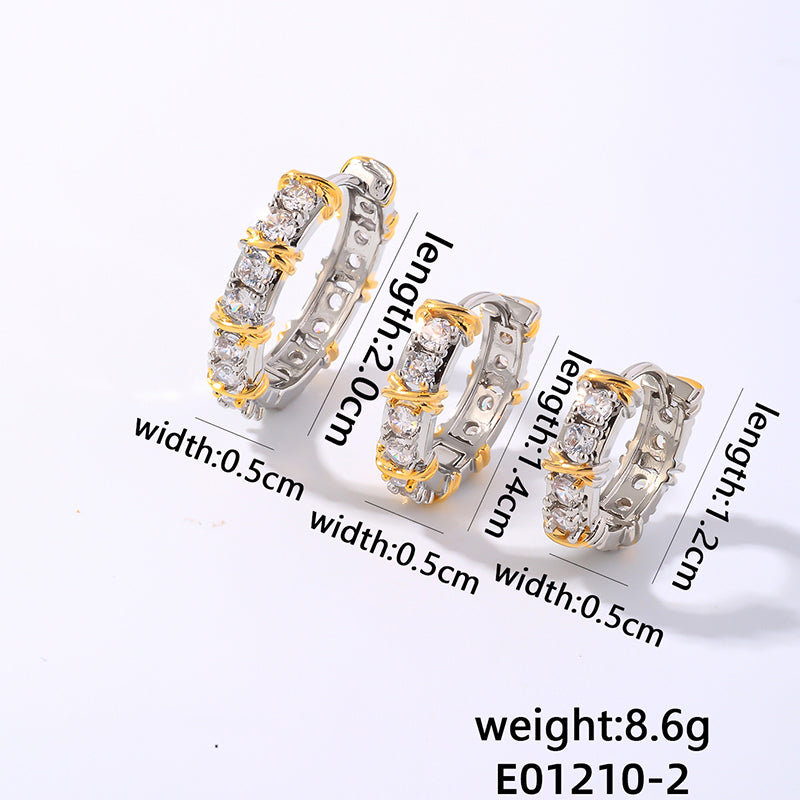 1 Piece Hip-hop Vintage Style Simple Style Cross Plating Inlay Stainless Steel Copper Zircon Gold Plated Silver Plated Hoop Earrings