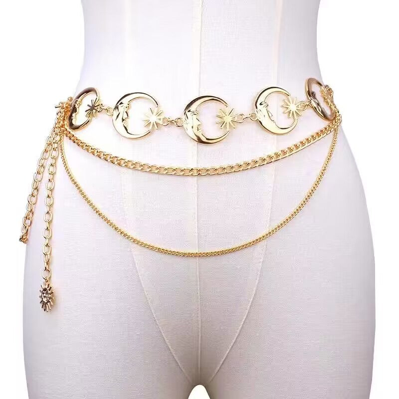 Ins Style Retro Sun Alloy Chain Women's Waist Chain