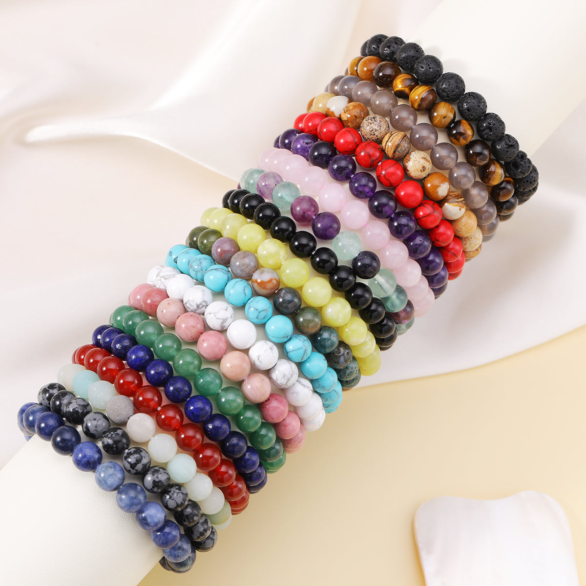 Simple Style Round Natural Stone Beaded Bracelets