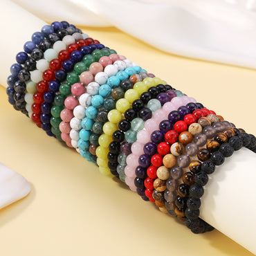 Simple Style Round Natural Stone Beaded Bracelets