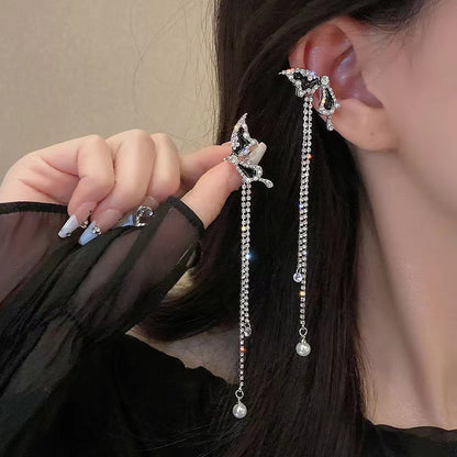 1 Piece 1 Pair Sweet Simple Style Moon Butterfly Tassel Plating Alloy Zircon Earrings