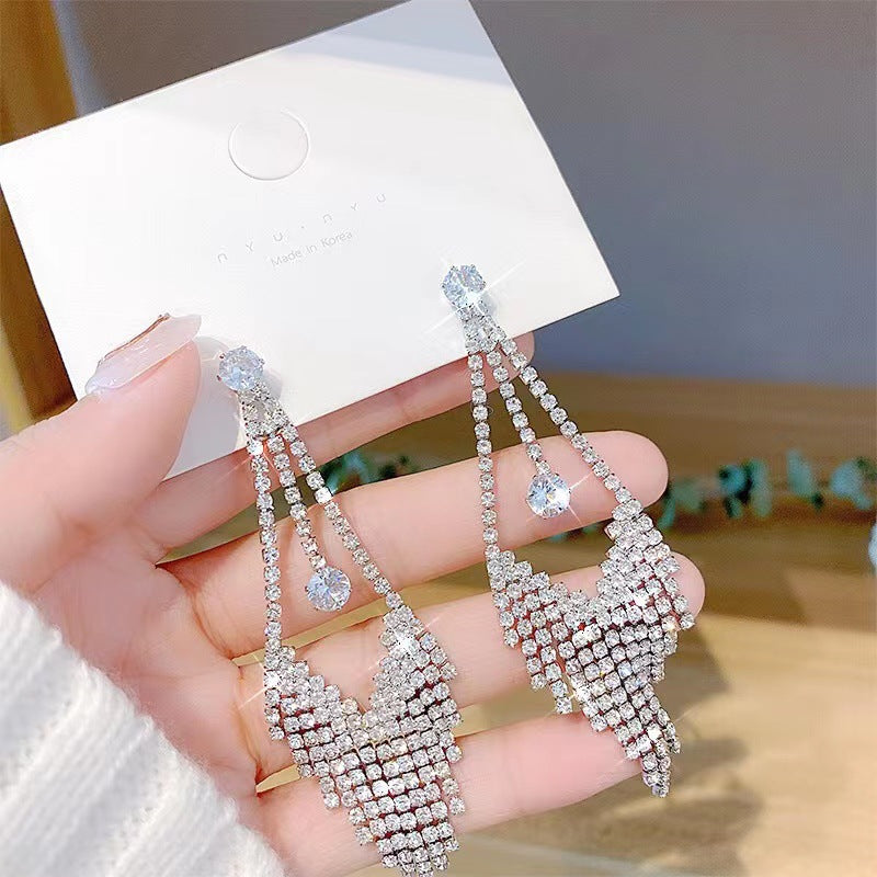 1 Pair Basic Geometric Bow Knot Tassel Plating Inlay Alloy Rhinestones Pearl Drop Earrings