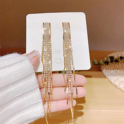 1 Pair Basic Geometric Bow Knot Tassel Plating Inlay Alloy Rhinestones Pearl Drop Earrings