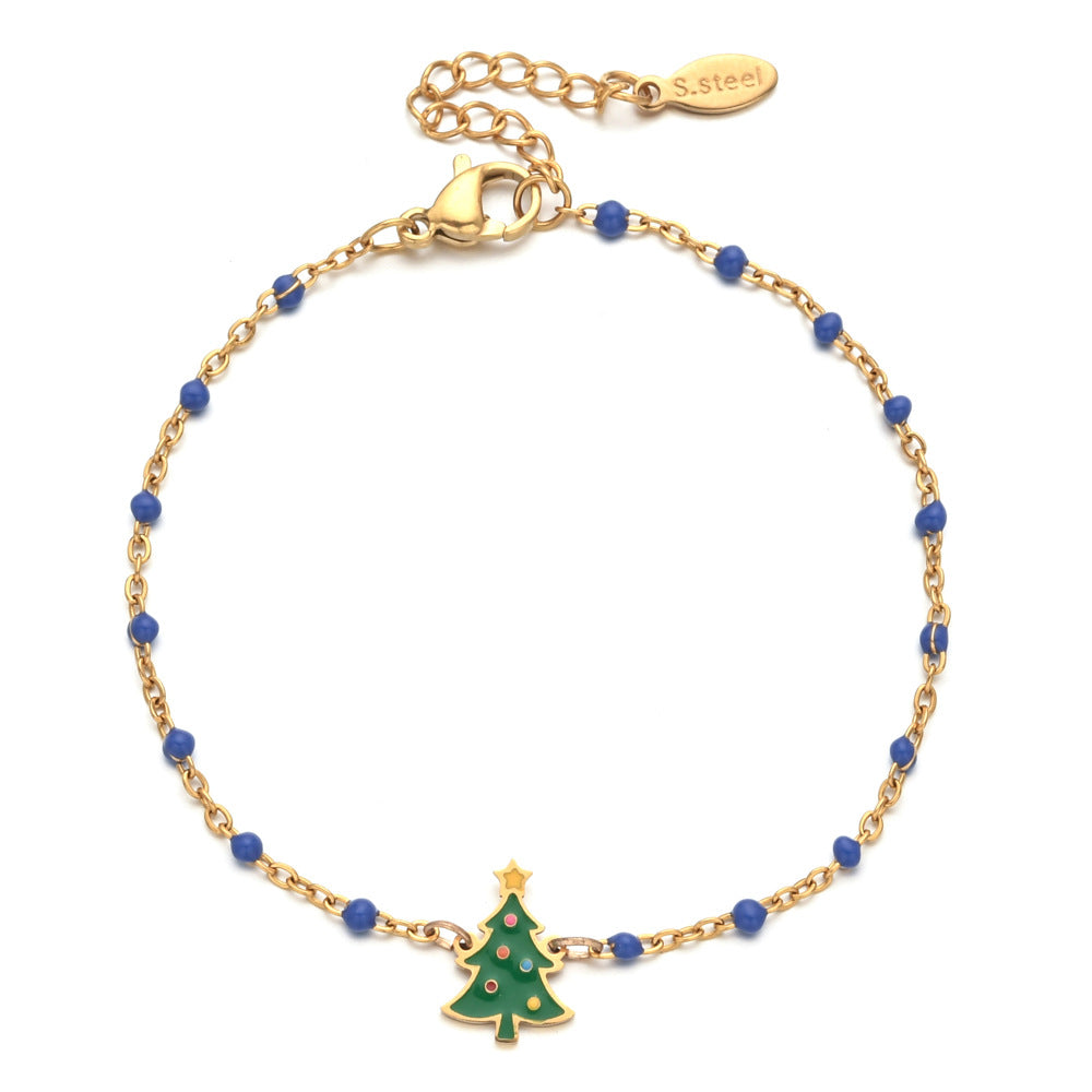 Wholesale Cartoon Style Cute Christmas Tree Stainless Steel Enamel Plating Gold Plated Bracelets