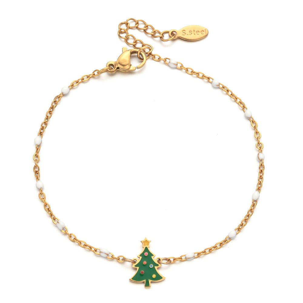 Wholesale Cartoon Style Cute Christmas Tree Stainless Steel Enamel Plating Gold Plated Bracelets