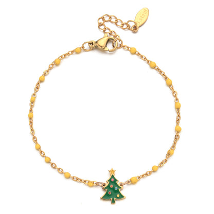 Wholesale Cartoon Style Cute Christmas Tree Stainless Steel Enamel Plating Gold Plated Bracelets