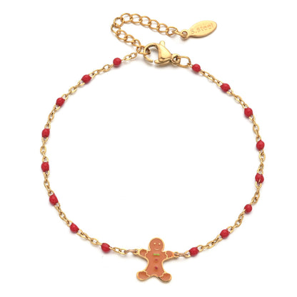 Wholesale Cartoon Style Cute Gingerbread Stainless Steel Enamel Plating Gold Plated Bracelets