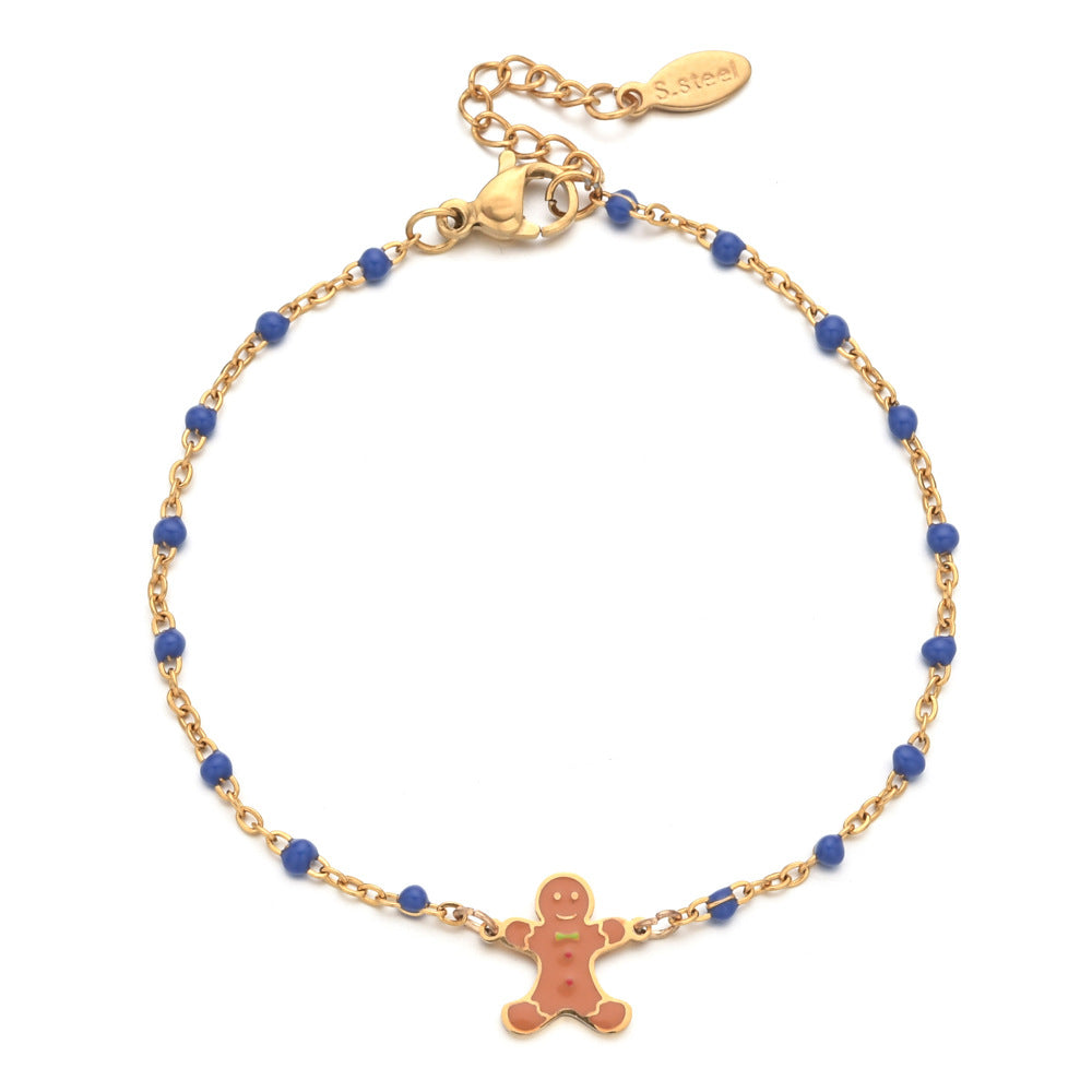 Wholesale Cartoon Style Cute Gingerbread Stainless Steel Enamel Plating Gold Plated Bracelets