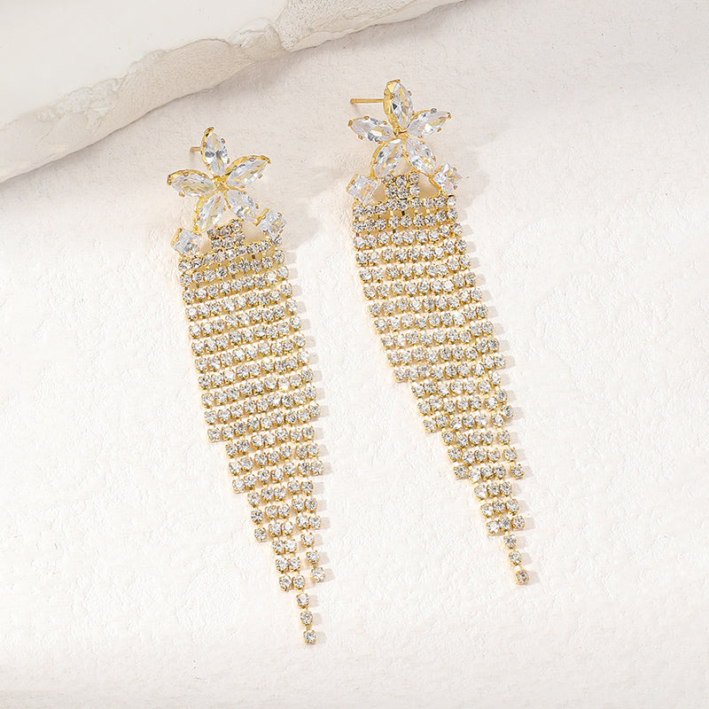 1 Pair Casual Elegant Shiny Tassel Flower Plating Inlay Alloy Rhinestones Gold Plated Drop Earrings