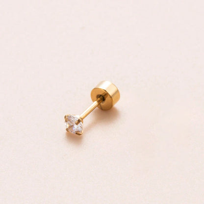 1 Piece Sweet Simple Style Classic Style Geometric Round Plating Inlay Stainless Steel Zircon 18k Gold Plated Ear Studs