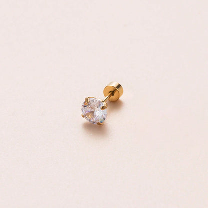 1 Piece Sweet Simple Style Classic Style Geometric Round Plating Inlay Stainless Steel Zircon 18k Gold Plated Ear Studs