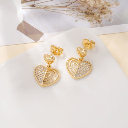 1 Pair Sweet Simple Style Heart Shape Plating Inlay Alloy Zircon 18k Gold Plated Earrings