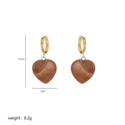 1 Pair Simple Style Heart Shape Plating Stainless Steel Natural Stone 18K Gold Plated Drop Earrings