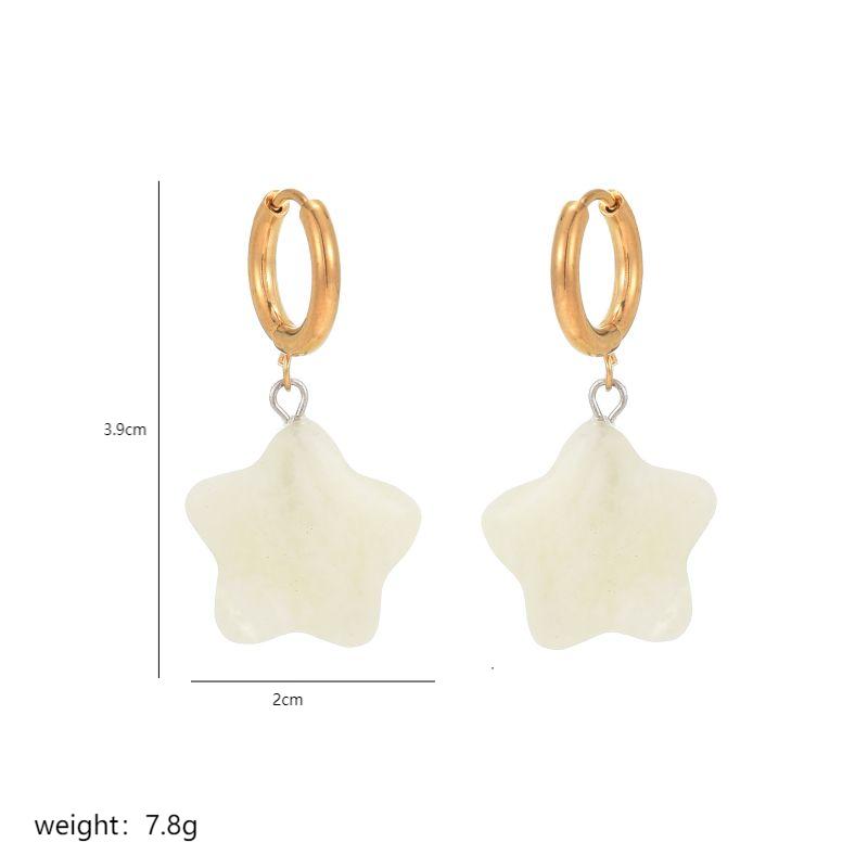 1 Pair Commute Star Enamel Plating Stainless Steel Natural Stone 18K Gold Plated Earrings