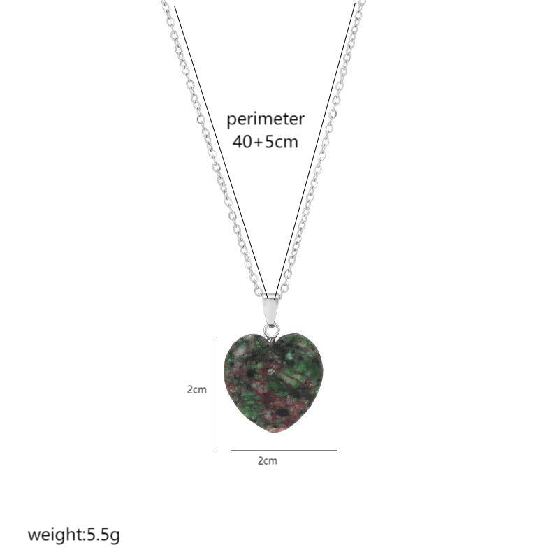 Elegant Heart Shape Stainless Steel Natural Stone Inlay Natural Stone Pendant Necklace