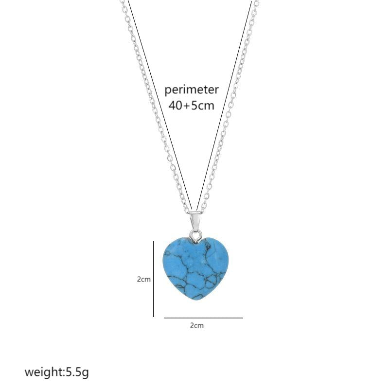 Elegant Heart Shape Stainless Steel Natural Stone Inlay Natural Stone Pendant Necklace