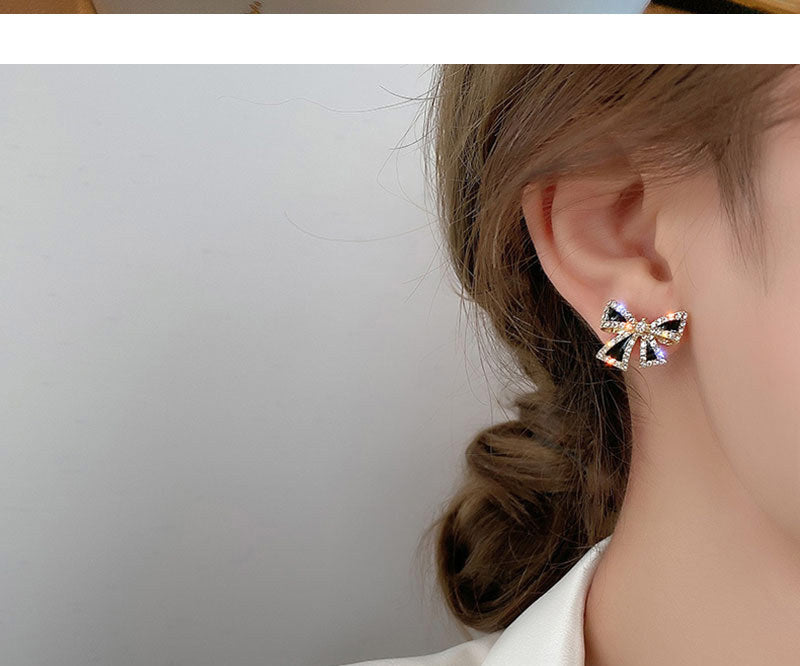 Wholesale Jewelry Sweet Simple Style Bow Knot Alloy Rhinestones Inlay Ear Studs