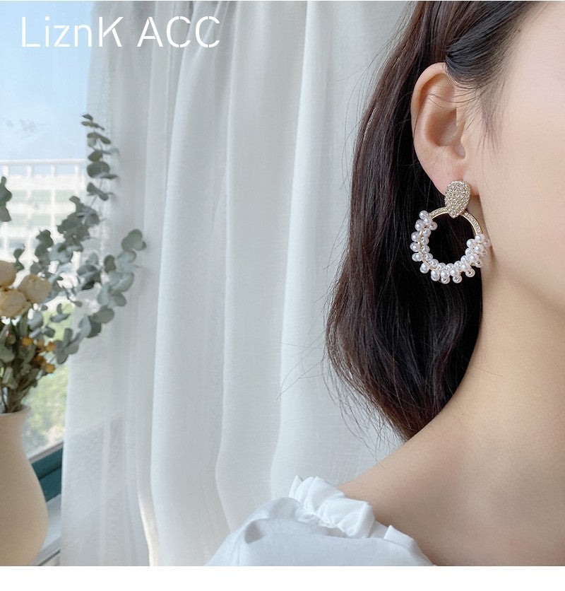 1 Pair Ig Style Elegant Circle Inlay Imitation Pearl Copper Zircon Drop Earrings