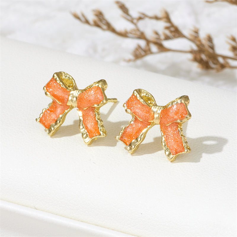 Wholesale Jewelry Sweet Simple Style Bow Knot Alloy Enamel Lacquer Painting Ear Studs