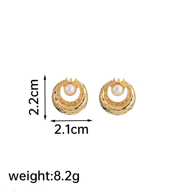 1 Pair Lady Geometric Plating Inlay Copper Natural Stone Freshwater Pearl 18k Gold Plated Ear Studs