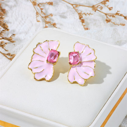 Wholesale Jewelry Ig Style Romantic Flower Alloy Rhinestones Enamel Lacquer Painting Inlay Ear Studs