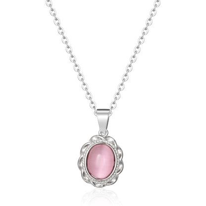 Casual Simple Style Oval Titanium Steel Inlay Opal Pendant Necklace